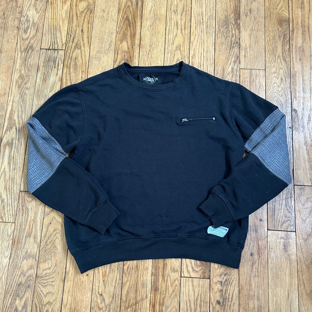 Brooklyn Standard Mens Black Waffle Panel Crewneck Sweatshirt Zipper Pocket M
